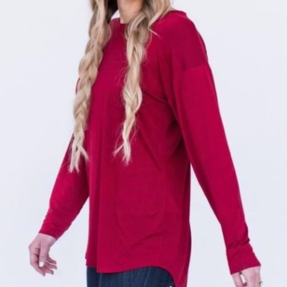 NWT Agnes & Dora Long Sleeve Easy Tee in Dark Red